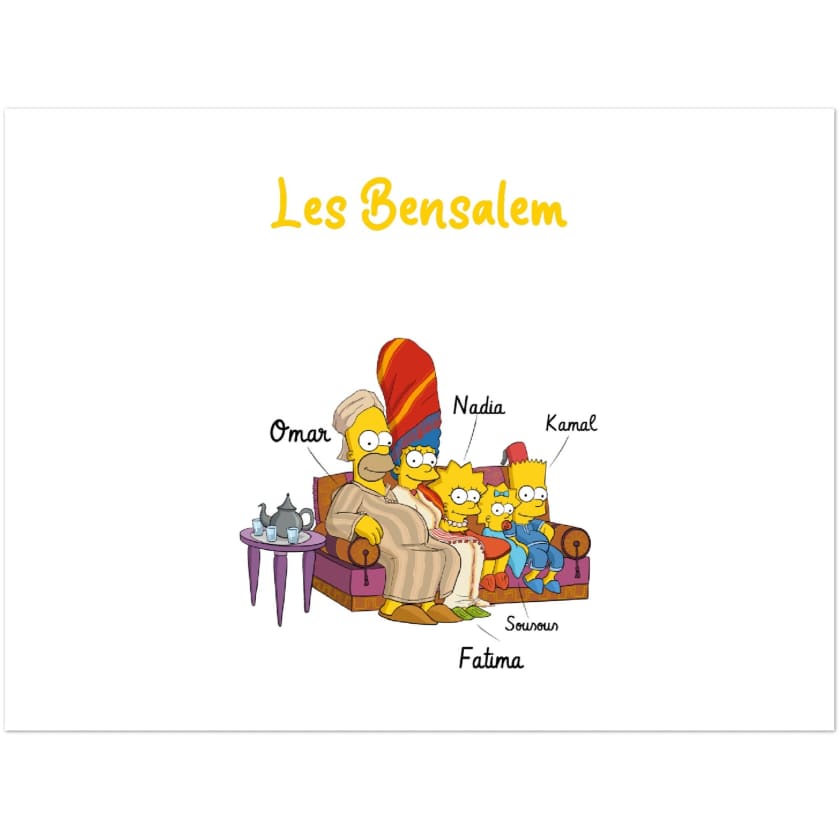Tableau Famille Marocaine personnalisée Cartoon Cadeau