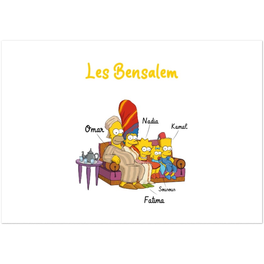 Tableau Famille Marocaine personnalisée Cartoon Cadeau