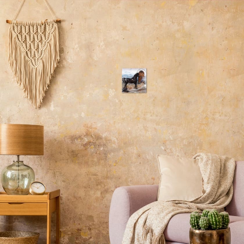 Tableau Marocain cheval noir Impression en aluminium brossé 