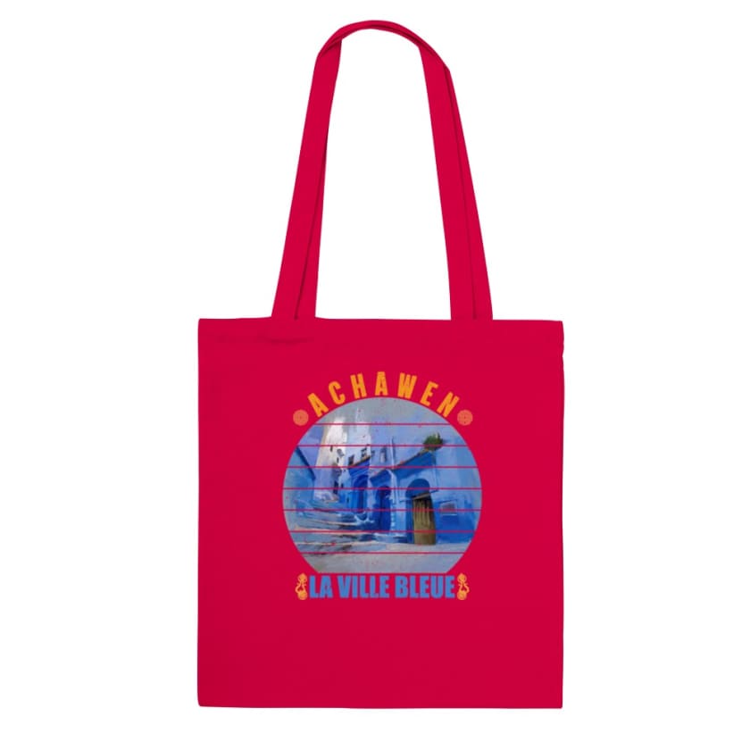Tote Bag Achawen la ville bleue Maroc - Red - Print Material