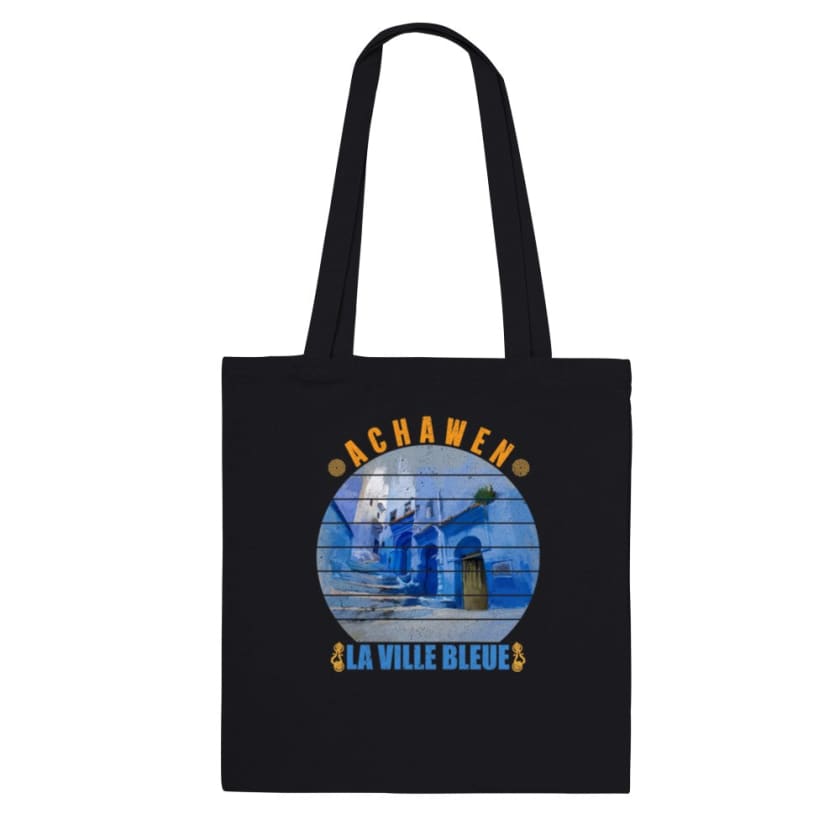 Tote Bag Achawen la ville bleue Maroc - Black - Print 
