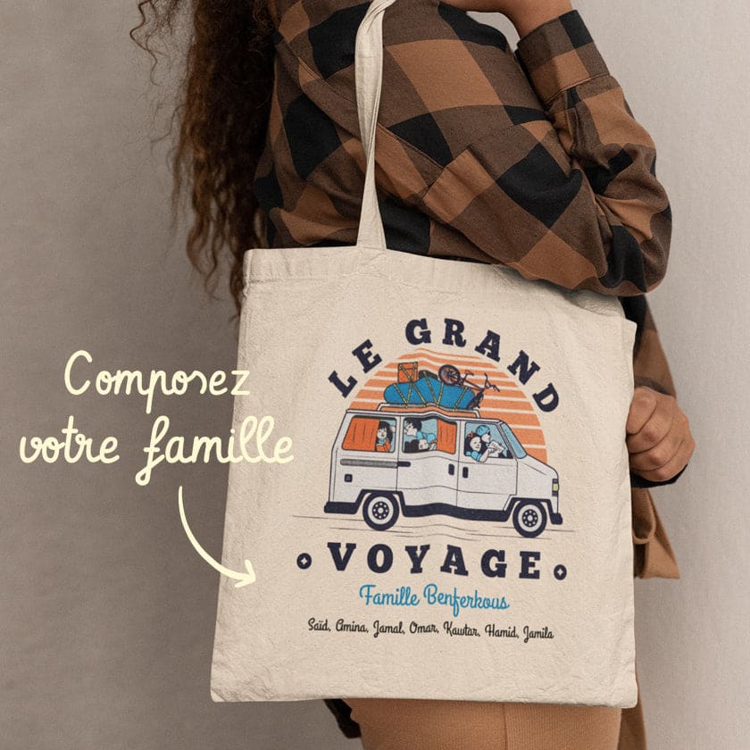 Tote bag Famille Maghrébine en voiture personnalisé voyage